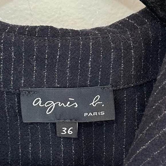 Agnes B Wool Blend Navy Pinstripe Snap Front Sweater, Tie Waist, US Size 4 - Picture 5 of 11